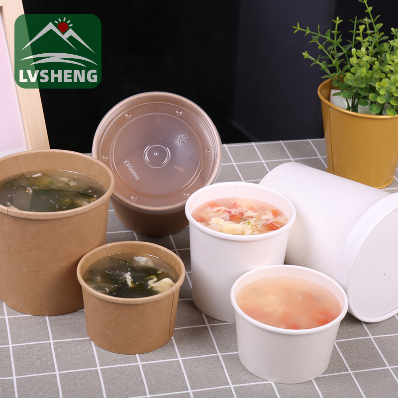 L'envàs de paper Lvsheng llança un bol de sopa de paper Kraft 100% compostable amb tapa